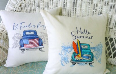Summer pillow covers, Embroidered truck pillow cover - image3